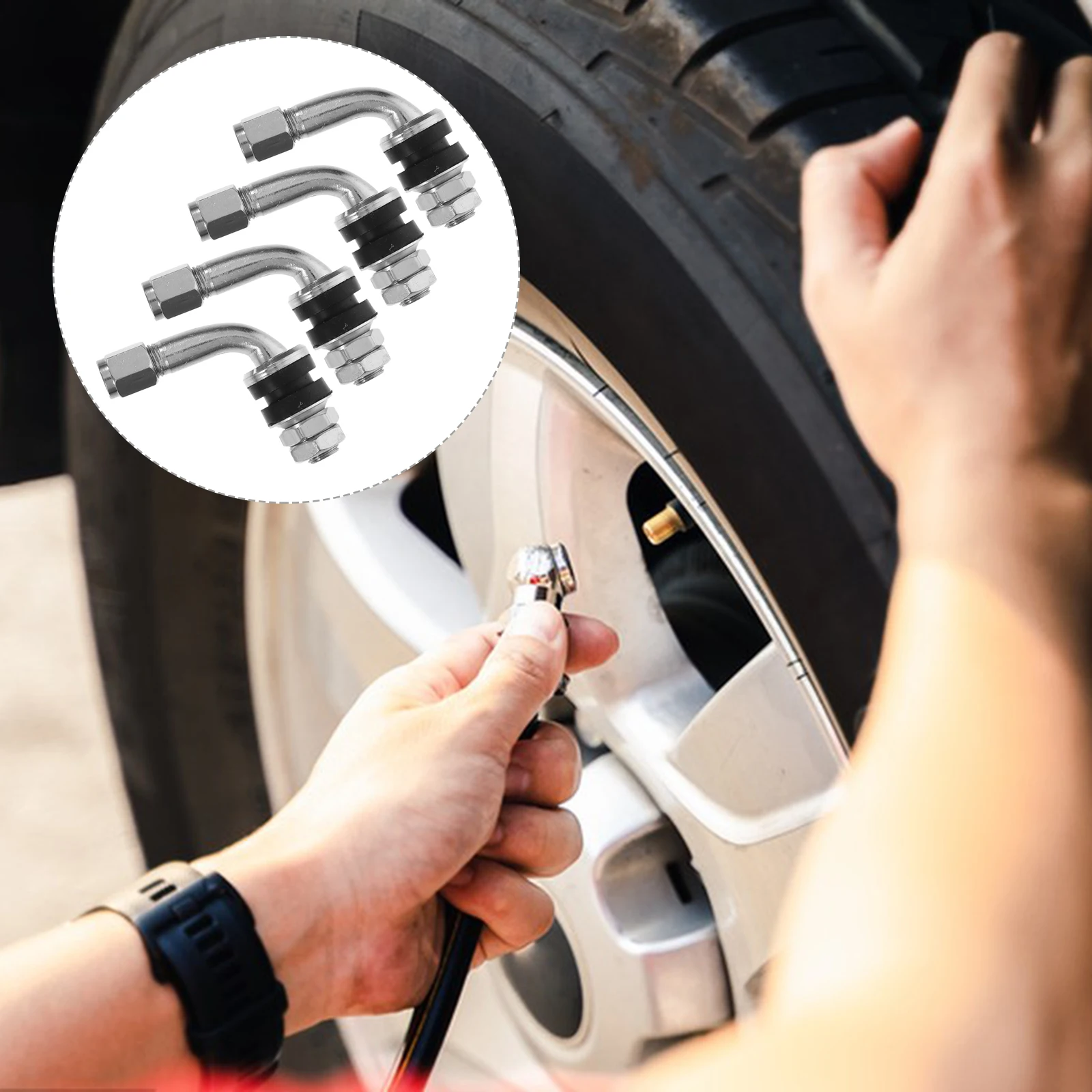 

4pcs Tire Valve Stems 90 Degree Curved Nozzle Motorcycle Accessories Copper Material Easy Installation Valve Extension Rods