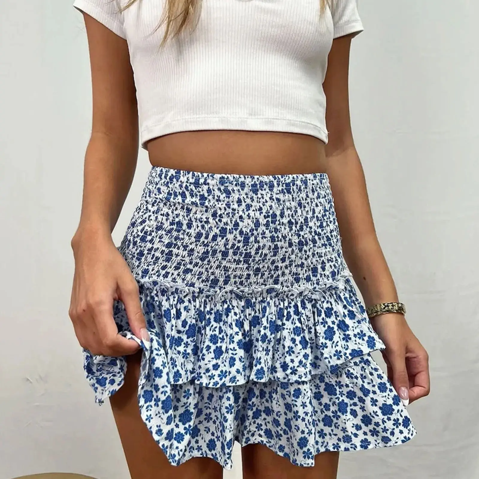 Damen Sexy Plissee Rüschen Rüschen Saum Rock Blumendruck ort Rock mittlere Taille Design Frühling Saison Faion Trend