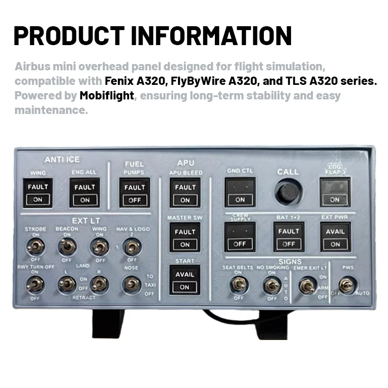 Flight Simulator Airbus Mini Overhead Panel Peripheral Supports Fenix ​​Series A320 TLS 320 Series