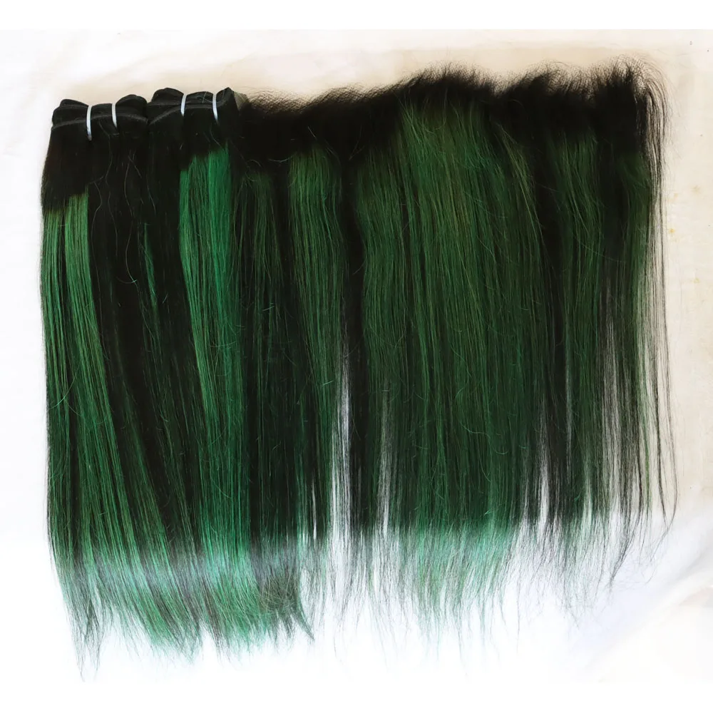 الجملة لحمة شعر بشري هندي و 4x4 5x5 13x4 13x6 الدانتيل إغلاق أمامي عذراء ريمي تسليط الضوء على البيانو اللون 1B الأخضر كامل الرأس