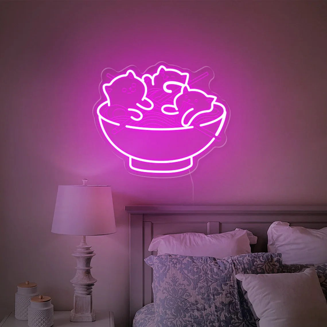 Ramen Cat Neon Sign,Cute Cat Sign,Kawaii Anime Decor,Handmade LED Sign,Japanese Decor,Bedroom Room Dorm Wall Decor