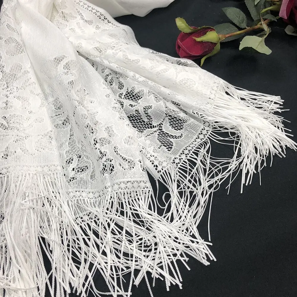 Wedding Accessories With Tassel Lace Shawl Hollow Solid Color Wedding Bridal Shawl Tulle Shawl Party