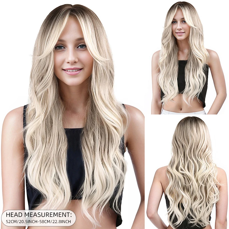 European and American fashion for women, middle-parted curly hair, off-white long wavy synthetic fiber full wig