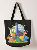 1pc,dinosaur family handbag, reusable fashionable handbag, multifunctional handbag, printed canvas shopping bag