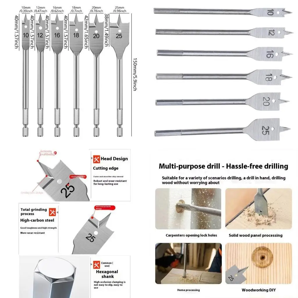 A2BE 6 قطعة لقم الثقب 152 مللي متر طويل الخبراء الذاتي قطع سرعة شقة طحن مثقاب مجموعة لأدوات الحفر النجارة الكهربائية