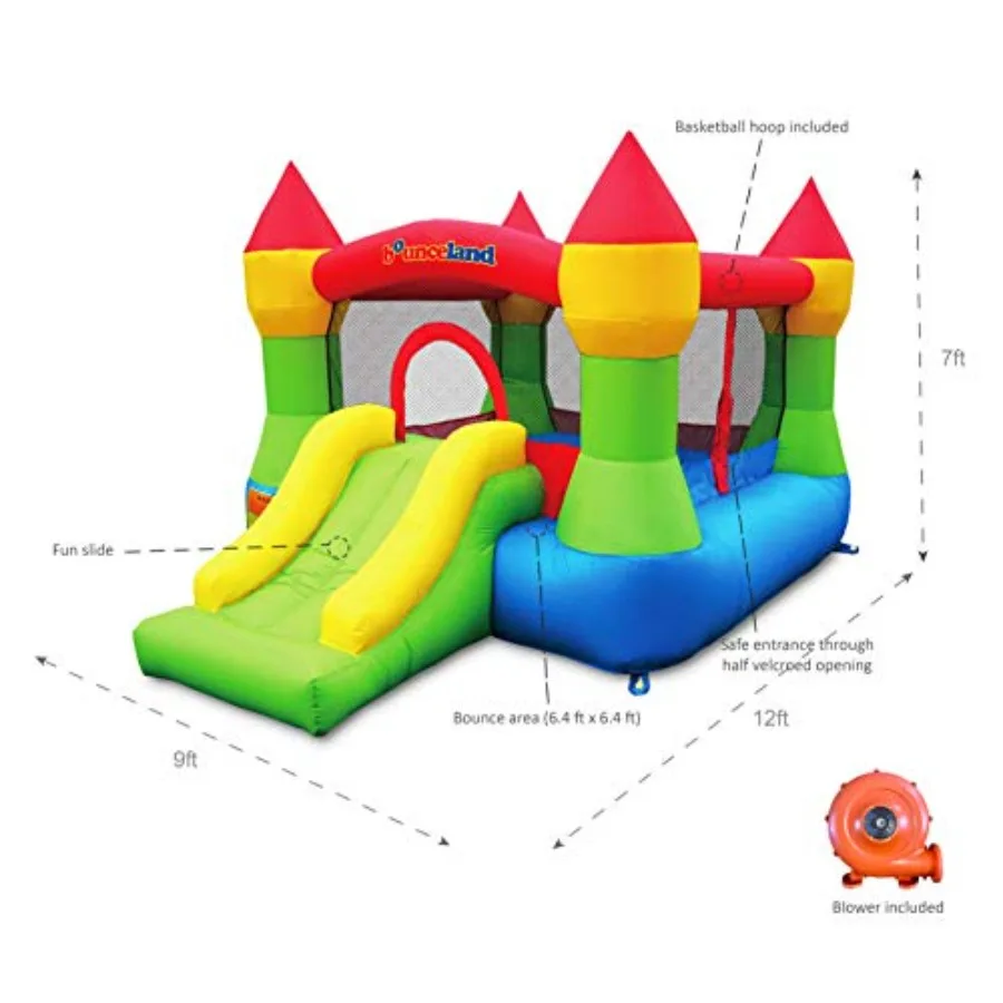 Castillo Bounce House con bóveda inflable de aro de baloncesto, tobogán divertido, apertura de entrada segura, 12 pies x 9 pies x 7 pies de alto