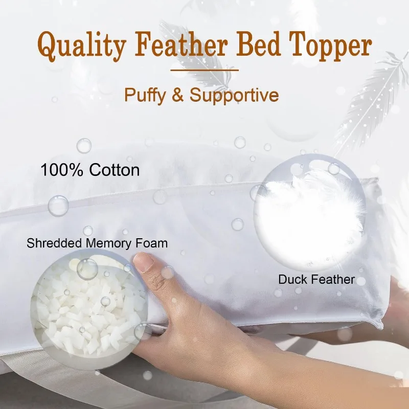 casa.Topper per materasso con piume,Topper per materasso in memory foam 100% cotone,Top per cuscino overfillato da 2500 GSM,