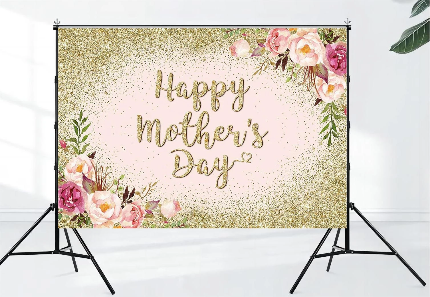 Flash Gold Happy Mother's Day Thank you Mother's Party powder blusher pink gold flowers Mother's Day Party Decorative background