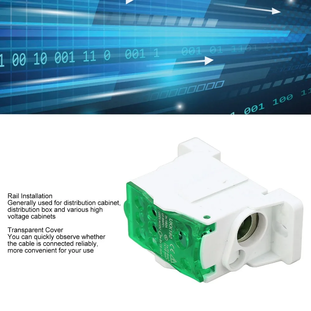 690V 160A DIN Rail Terminal Block Brass Conductor Positions Screw Terminal Terminal Block Distribution Box Green Junction Box