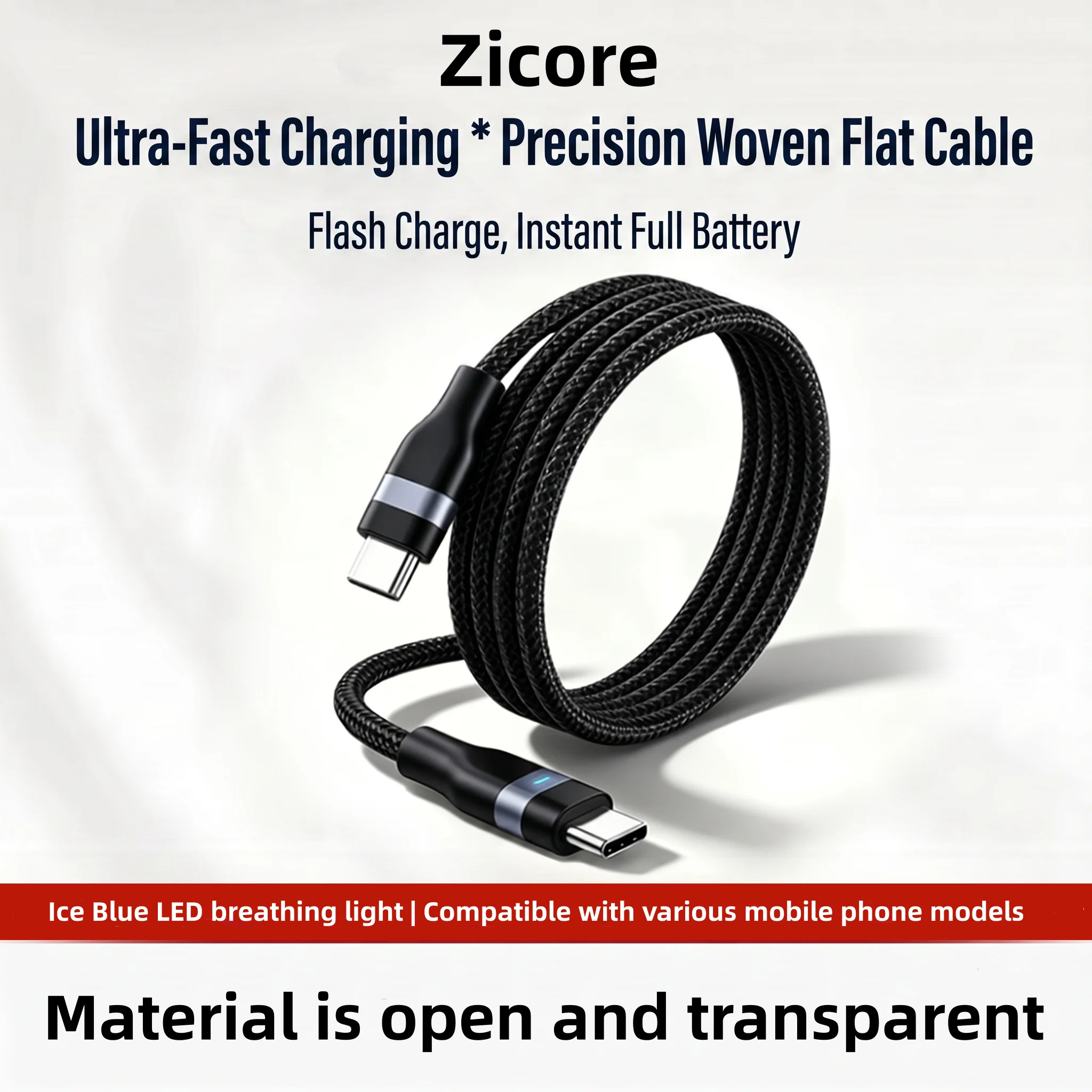 Zicore 65W Woven Cable for Android & Apple Phones High-Speed Charging Data Sync Cord Compatible with Various Models