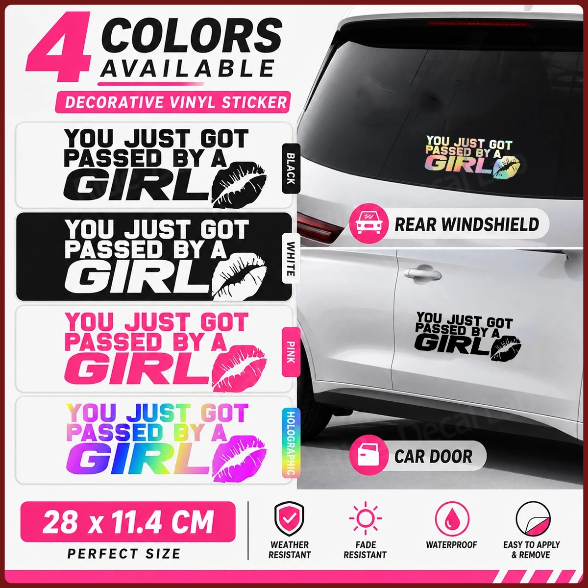

Funny "You Just Got Passed By A Girl" Electric Car Sticker, Waterproof Vinyl Decal for Auto Window Door, 28x11.4cm