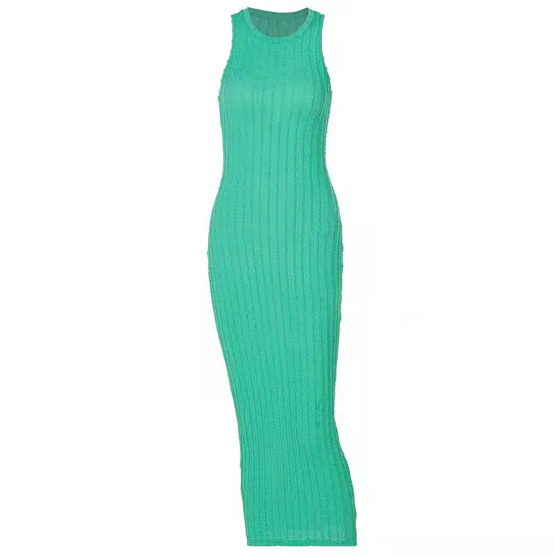 Vestido de punto estilo europeo y americano, sin mangas, cuello redondo, falda larga a media cintura, estilo H, color o, p...