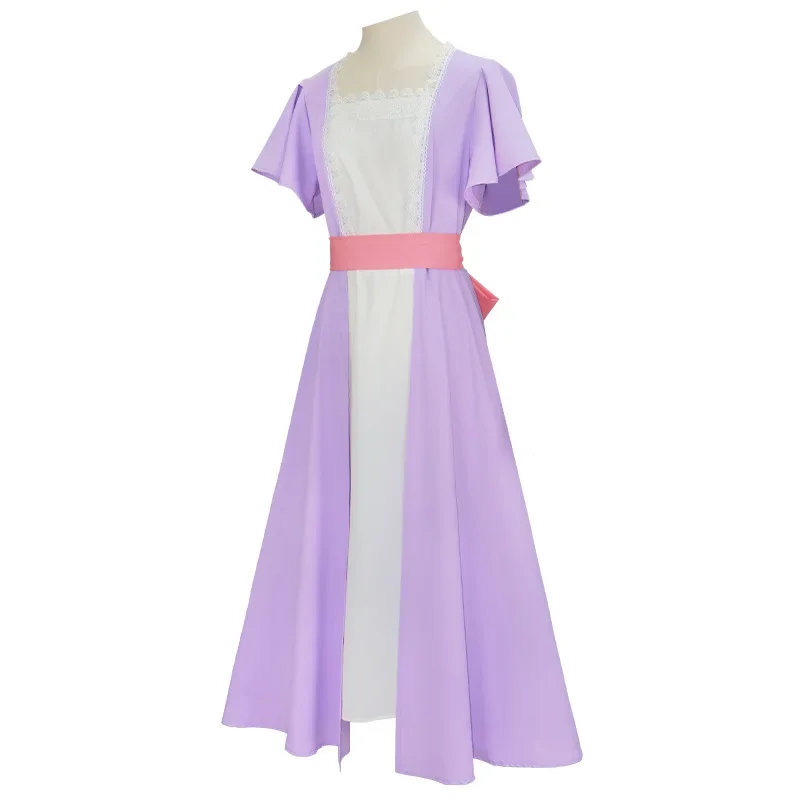 زي تنكري للفيلم الوردي لحفلات الشاي فستان أنيق أرجواني فاتح أزرق على شكل قلب بدلة نسائية ملابس لعب الأدوار في الهالوين