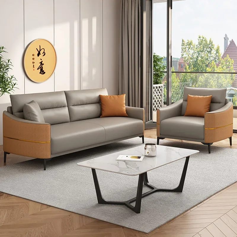 أريكة مكتب جلدية فنية بسيطة وحديثة منطقة الراحة الاستقبال التجاري الترفيه الأعمال الصغيرة اجتماع طاولة القهوة الضيوف combinati