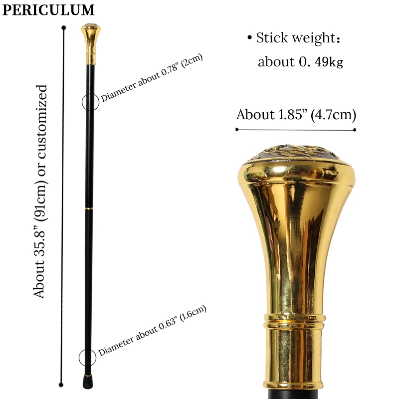 Gold Crown Sword Emblem Walking Cane for Men And Women Vintage Detachable Round Handle Cosplay Prop Walking Stick
