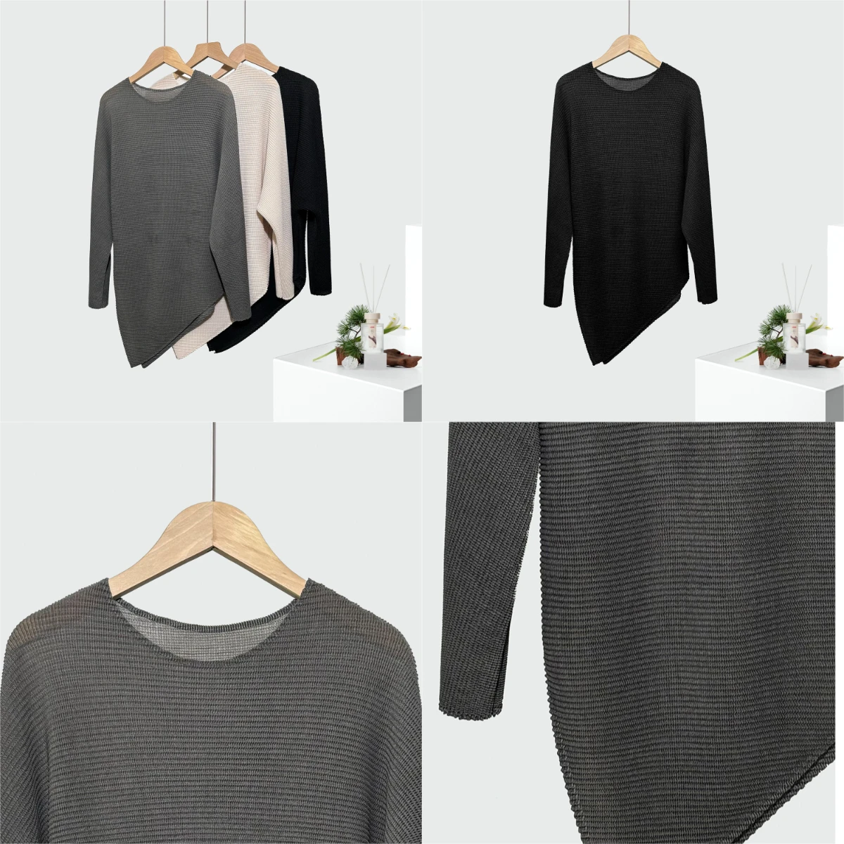 

Miyake Folds 2025 Autumn Round Neck Long Sleeve Top Women Loose Niche Irregular Long Sleeve Solid Color Simple Peplum T-Shirt