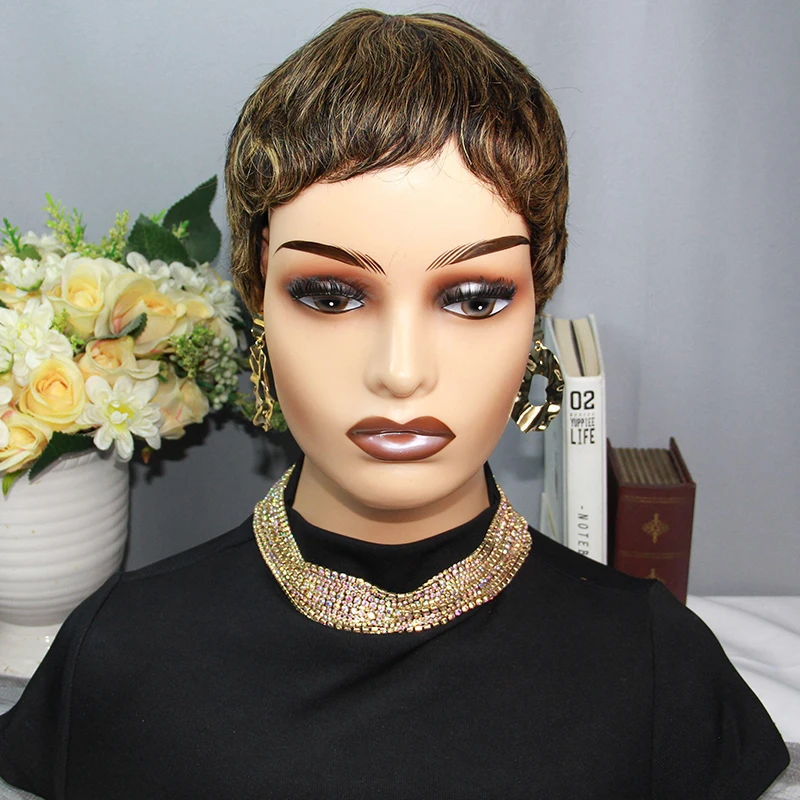 1B/27 Pixie Cut Human Hair Wigs For Black Women Short Pixie Cut Wigs Human Hair Colored Full Machine Made Wigs On Sale