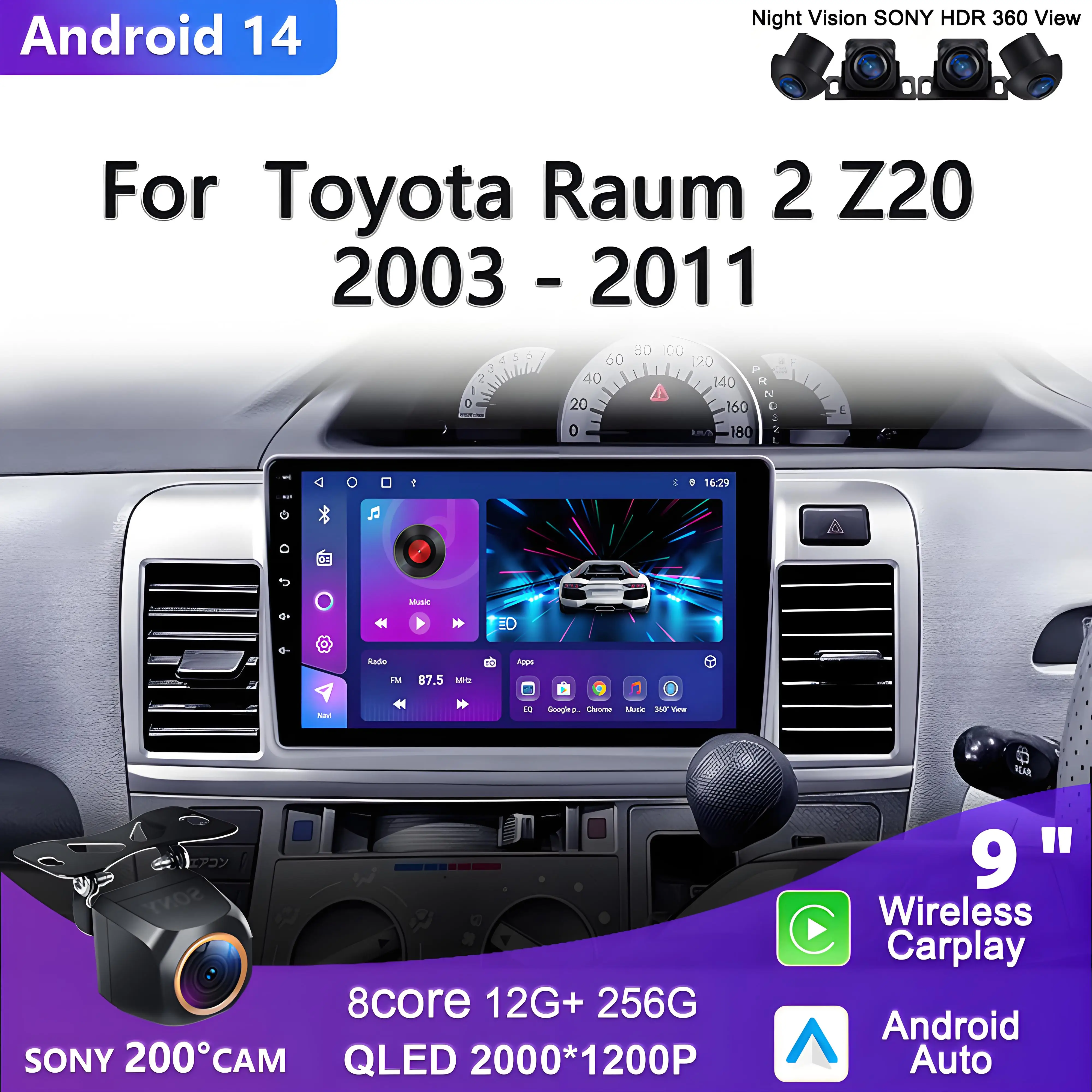 Android 14 Car DVD Multimedia Player For Toyota Raum 2 Z20 2003 - 2011 Auto Radio GPS Navigation Carplay Stereo Radio Multimedia