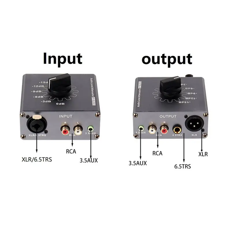 ABGI XLR/6.5TRS to RCA 3.5mm AUX Audio Level Attenuator Adjustable 6 Levels Aluminum Alloy