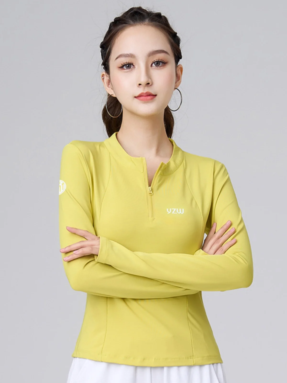 Qui Dry f Zip ort Sve Fitn Yoga-Kleidung für Damen, schlankmachend, Laufen, Square Dance, Sportbekleidung, Milchseide, reine Farbe