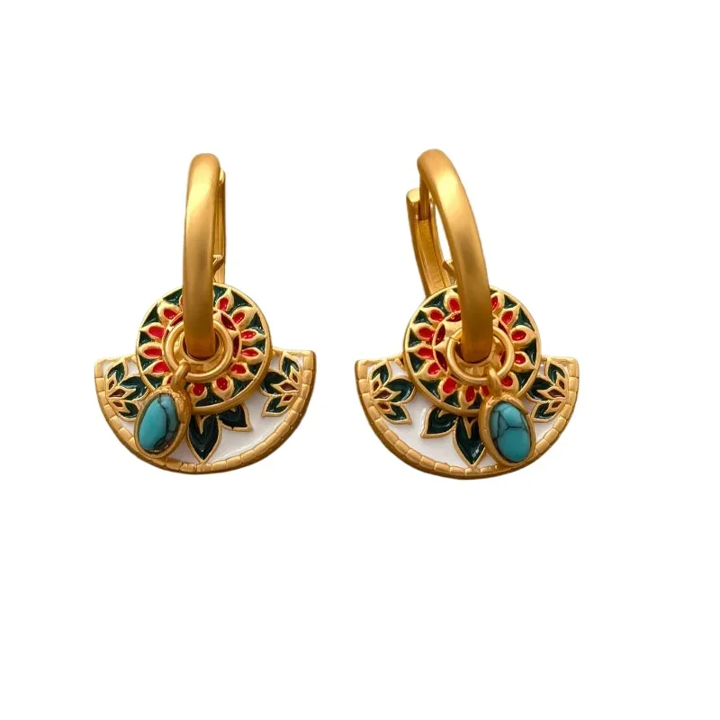 

*New Trendy Enamel Drip Oil Earrings for Women Retro Multiple Wearing Fans-shaped Earring Fashionable High-end Jewelry Accessory