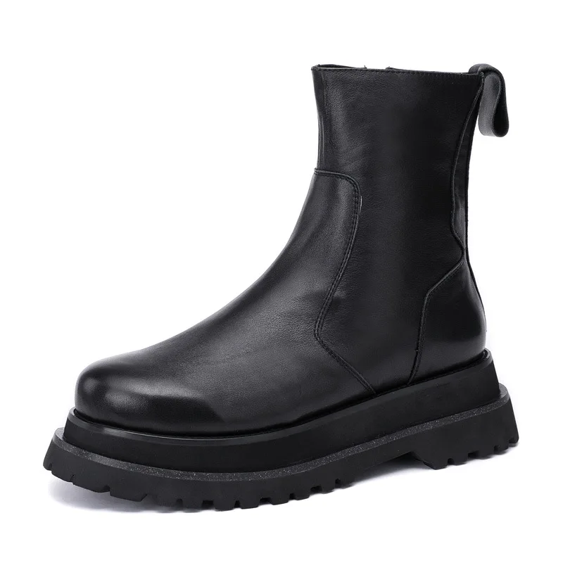 Brand Men Casual Shoes Genuine Leather Zip Basic HIgh Top Man's Ankle Shoes Retro Vintage Luxury Designers Fleece Wool Boots