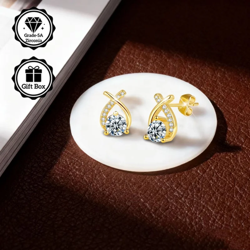

LAMVOICE jewelry for women/stud earrings with 1carat zirconia Hypoallergenic earrings christmas gift Twisted pear-shaped earring