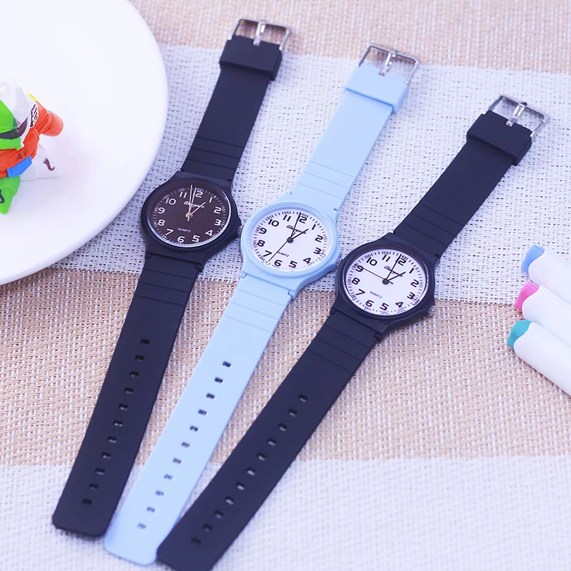 2024 child children boys girls  Primary school students rubber jelly color simple clear number quartz watches kids gifts watches