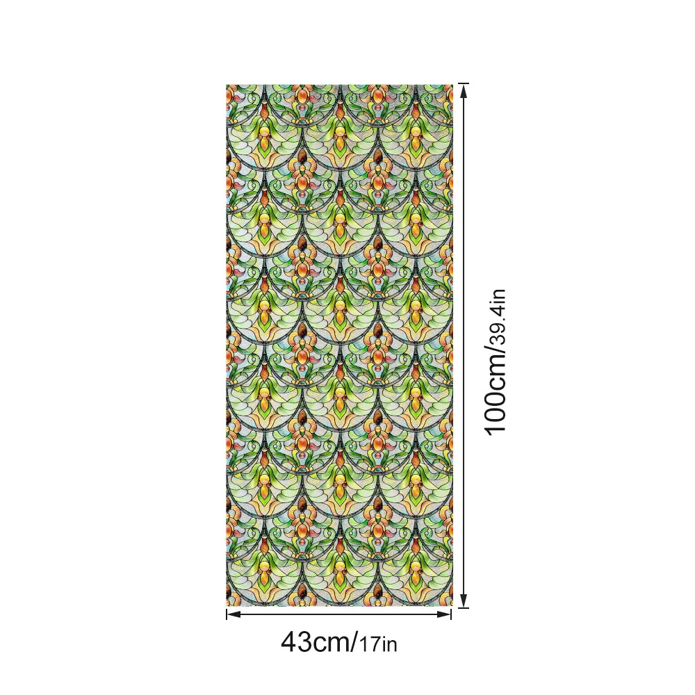Green PVC for static Glass Film 3D Textured Relief Effect Privacy Decorative Film for Windows Doors Office Home Use 100x43cm