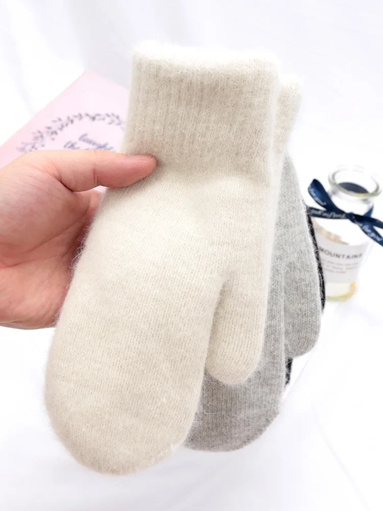 Women Winter Warm Rabbit Fur Gloves Female Mittens Outdoor Thicken Wool Fingerless Winter Gloves for Girls Gifts