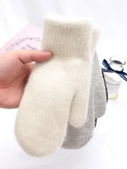 ผู้หญิงฤดูหนาว WARM กระต่ายขนสัตว์ถุงมือหญิง Mittens กลางแจ้ง Thicken ขนสัตว์ Fingerless ถุงมือฤดูหนาวสําหรับสาวของขวัญ