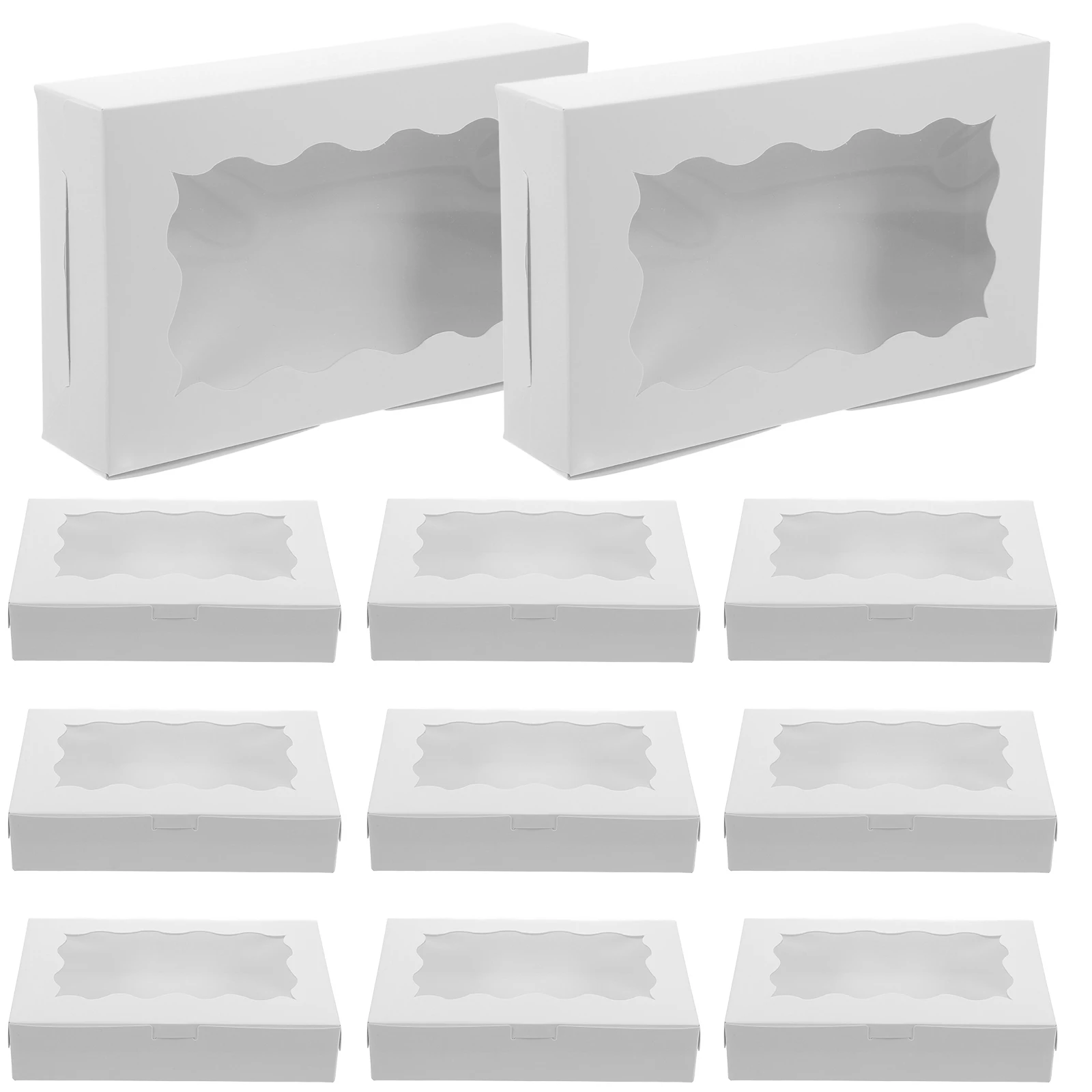 

50pcs Candy Packaging Boxes Rectangular Brown Paper Window Boxes Desserts Macarons Cookies Chocolate Portable Containers
