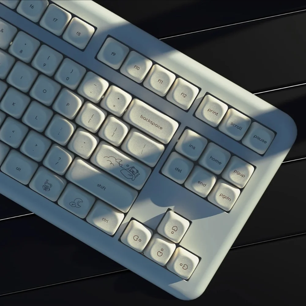 GEFENSI Cute Bear MOA Keycap Set PBT 125 Keys Small Font Milk White For MX Switch 60/84/90/104/108 Layout Mechanical Keyboards