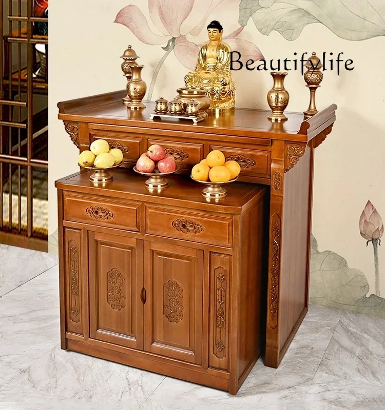 Solid Wood Altar Buddha Cabinet Household Buddha Shrine Living Room Table Economical Altar Pull Cabinet