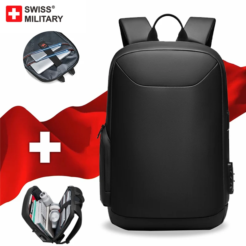 

SWISS MILITARY Travel Backpack Men Business Backpack Expandable USB Bag 15.6 Laptop Waterproof Password lock anti-theft Backpack