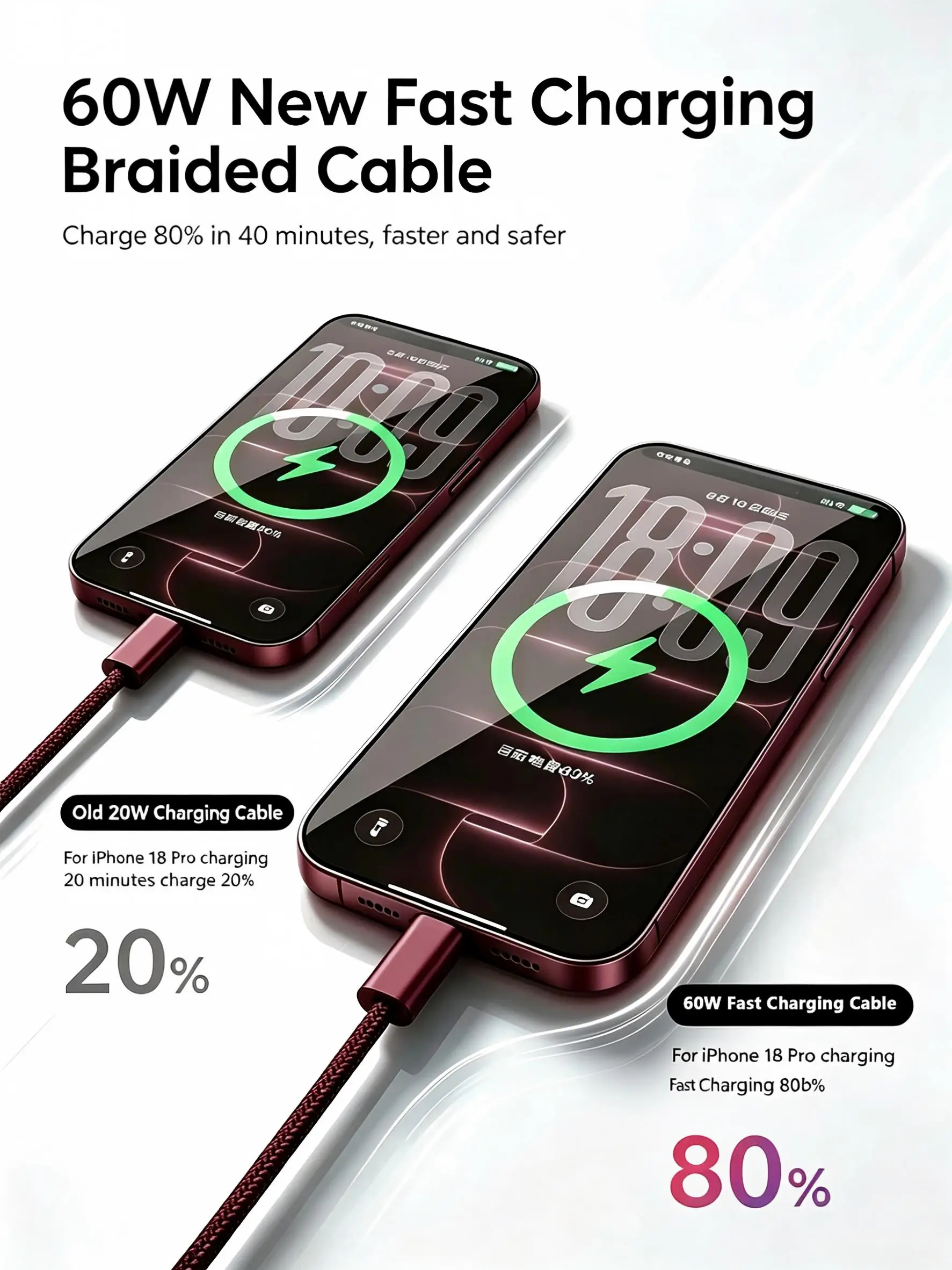 10 Stück Original USB-C-Kabel für iPhone 18 17 16 Pro Max, PD 60W Schnellladung für Xiaomi Samsung, Typ-C-Gewebe-Kabelzubehör – Detail 1