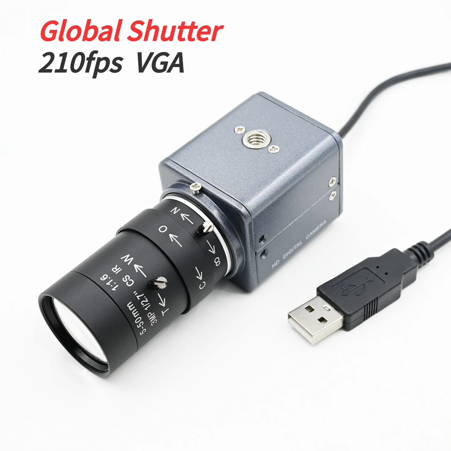 Obturateur global 210fps, mini caméra USB VGA monochrome avec objectif CS 5-50mm 2.8-12mm UVC Plug Play pour la détection de mouvement à grande