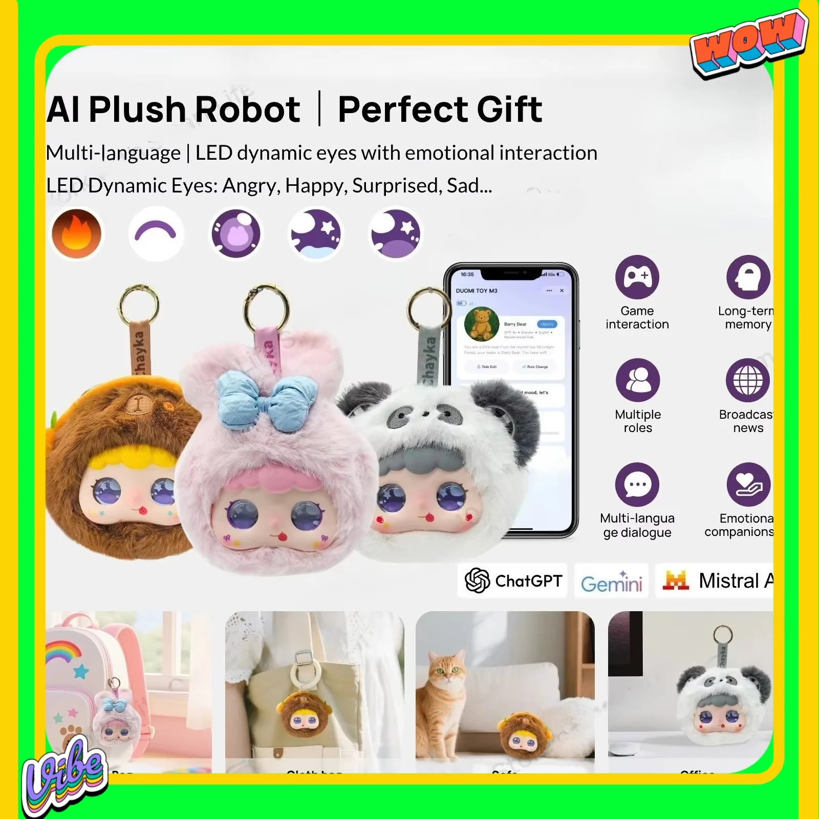 Smart AI Plush Robot w/LED Eyes & Voice Control,Interactive Smart Toy USB Rechargeable Companion for Kids Gifts/Smart Home