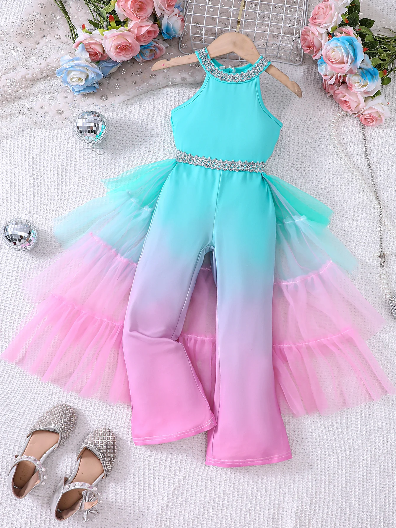 Girls' summer fantasy mesh skirt jumpsuit