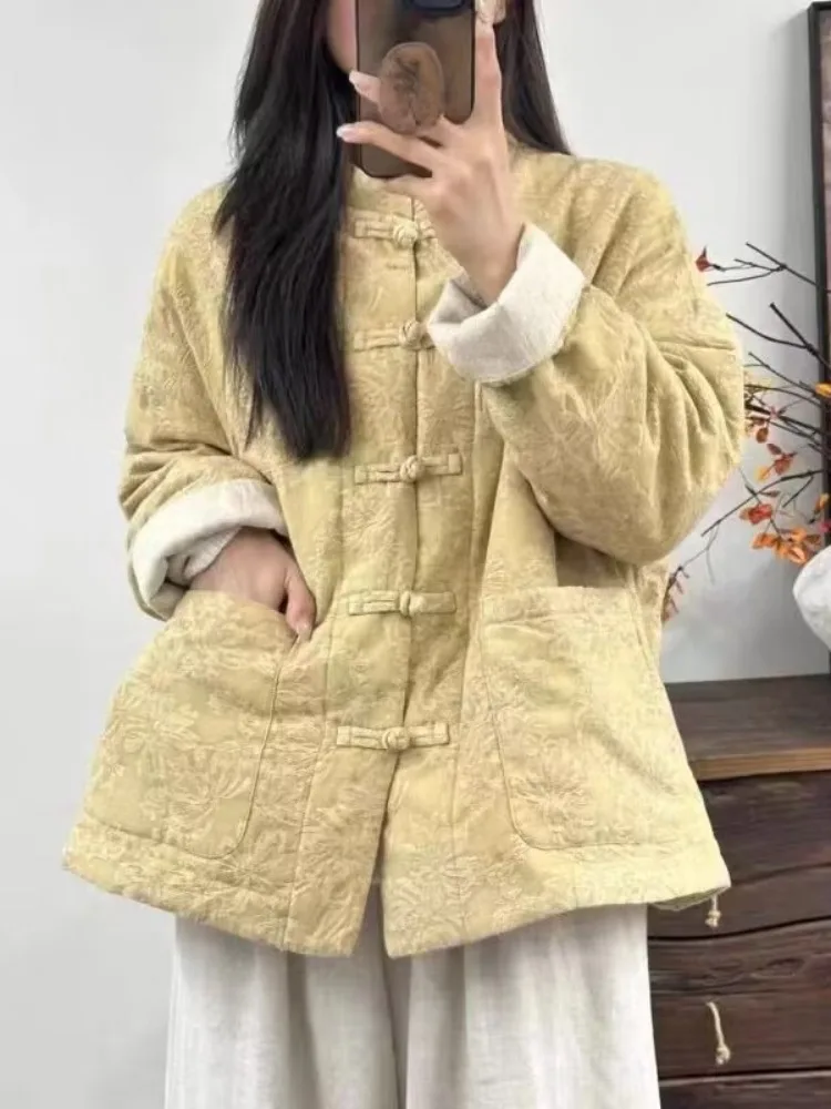 

Шикарное женское хлопковое джинто в китайском стиле с вышивкой и воротником-стойкой, длинное пальто-свек для зимнего сезона