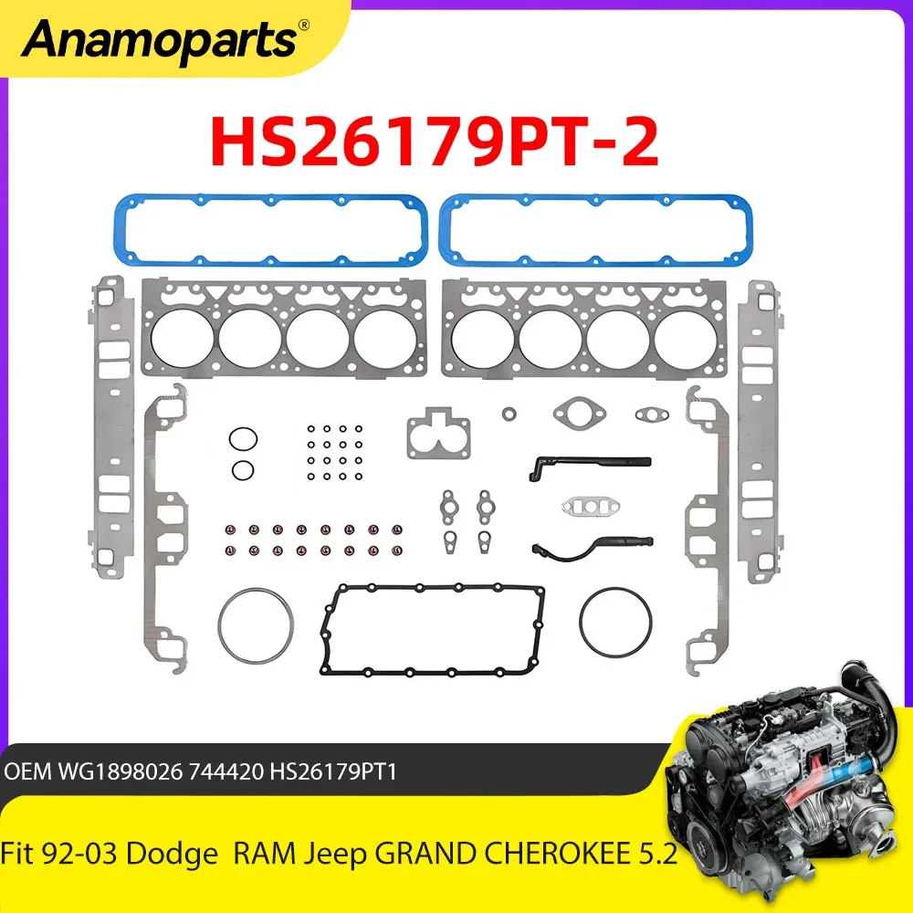 

Engine Part Head Gasket Set Fit 5.2 L For 98-03 Dodge B2500 B3500 Dakota Durango Ram 1500 Jeep Grand Cherokee 5.2L OHV VIN T Y
