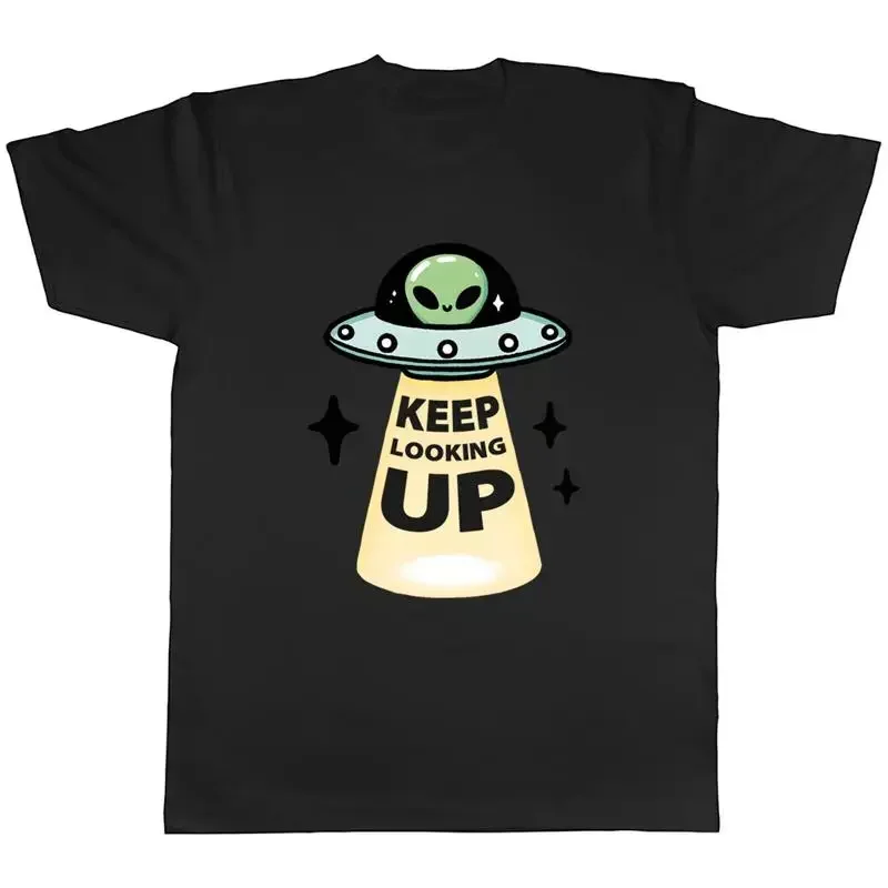 Funny UFO Alien Mens TShirt Keep Looking Up Extraterrestrial Tee Gift