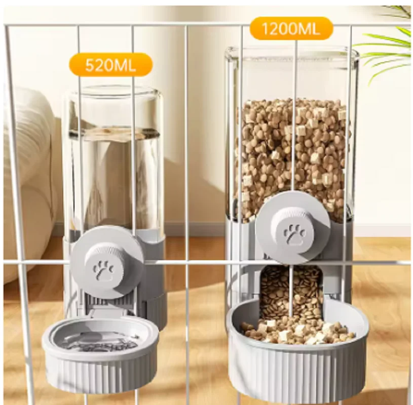 

New tepy Hanging Automatic Pet Food Feeder/Water Dispenser, Gravity Cat Auto Feeder Waterer Set With Container Bowl For Cage