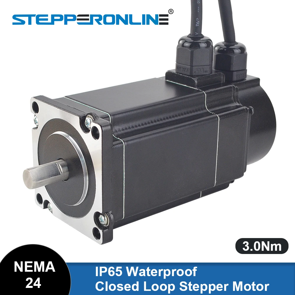 

STEPPERONLINE Nema 24 Closed Loop Stepper Motor IP65 Waterproof Step Motor 10mm Shaft 97mm 3Nm 5A with Encoder 1000CPR