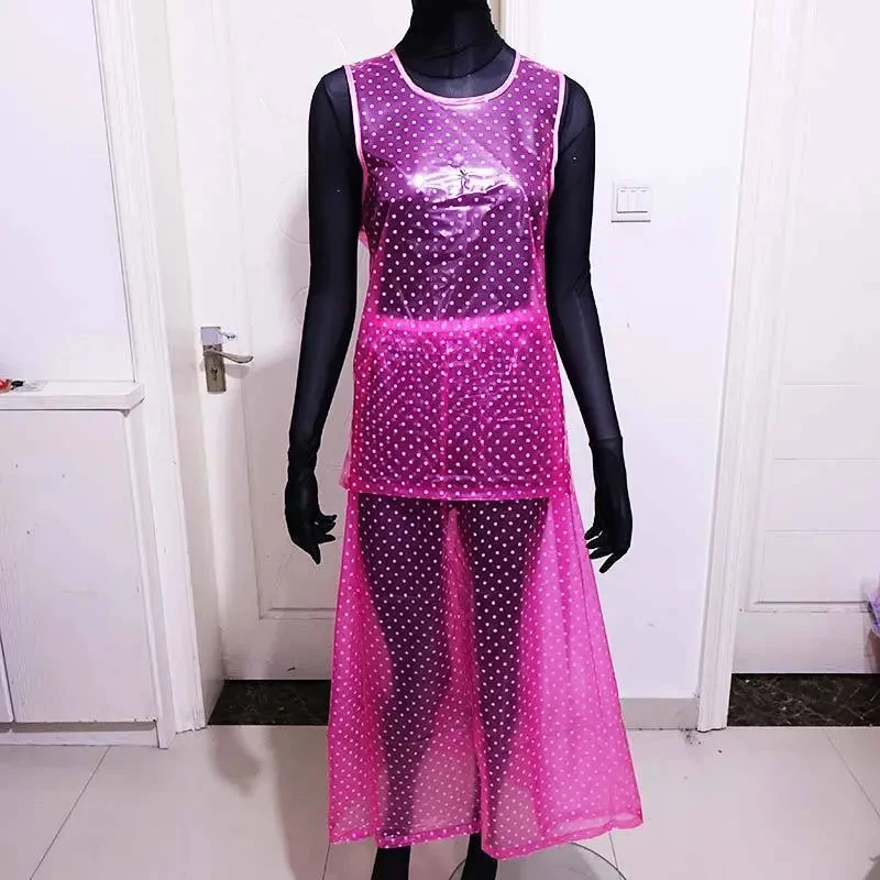 

Men Pink PVC Sleeveless Vest Long Skirt Set,Women Sexy See Through Plastic Waterproof Half Skirt Erotic Panties Underwear Fetish