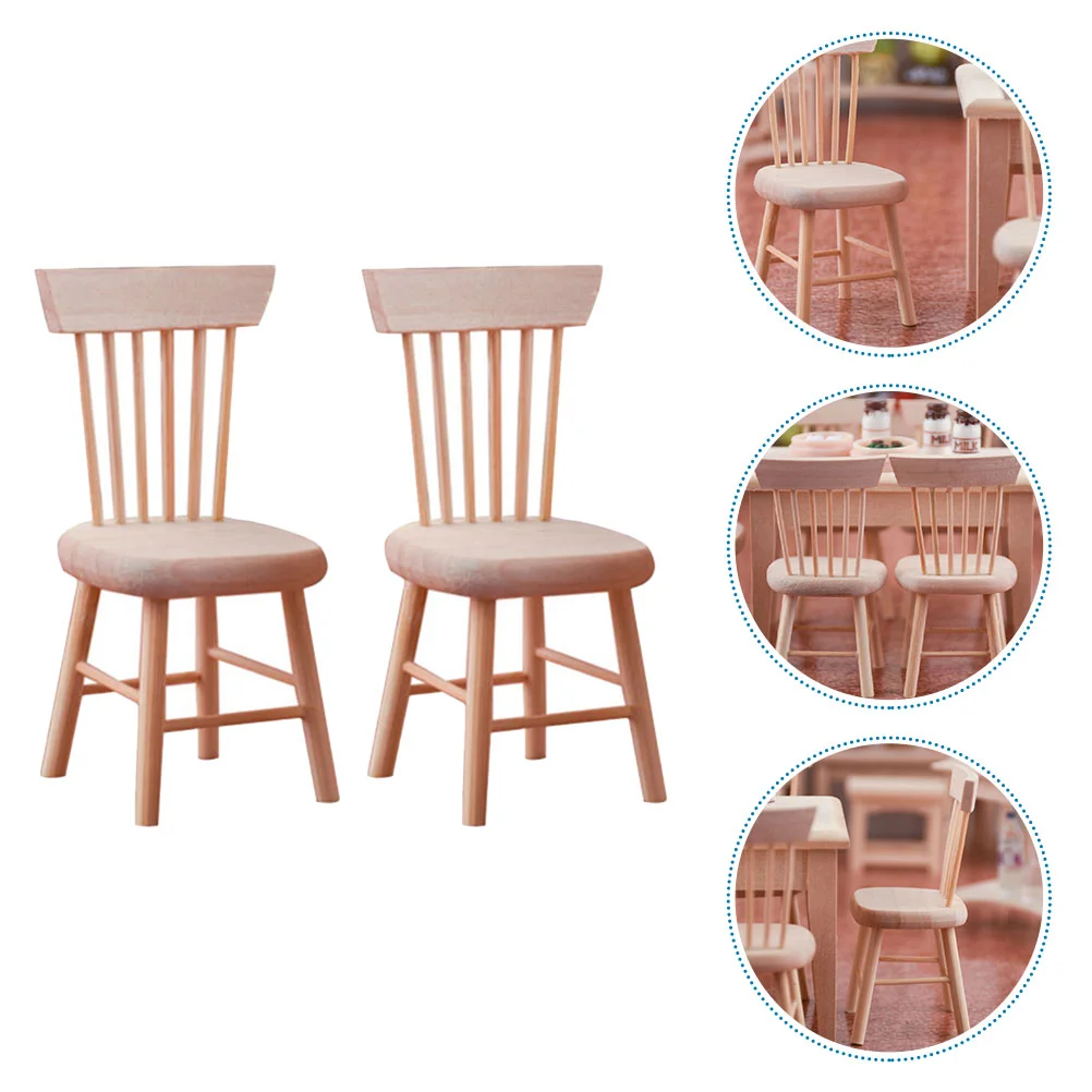 2 Pcs Dollhouse Chair Photograph Props Wood Back-rest Furniture DIY Painting Accessories Supplies Toy Tiny Wooden Model