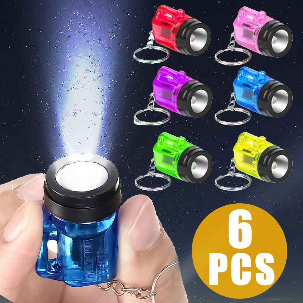 6/1PCS LED Keychain Flashlight Colorful Battery Powered Pocket Light Kids Gift Toys For Home New Year Party Decoration Lighting