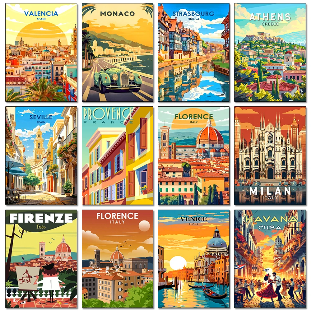 Pintura de diamante de arquitectura urbana, arte de paisaje, mosaico de diamantes, Kit de punto de cruz, decoración del hogar, adecuado para pasatiempos DIY para adultos