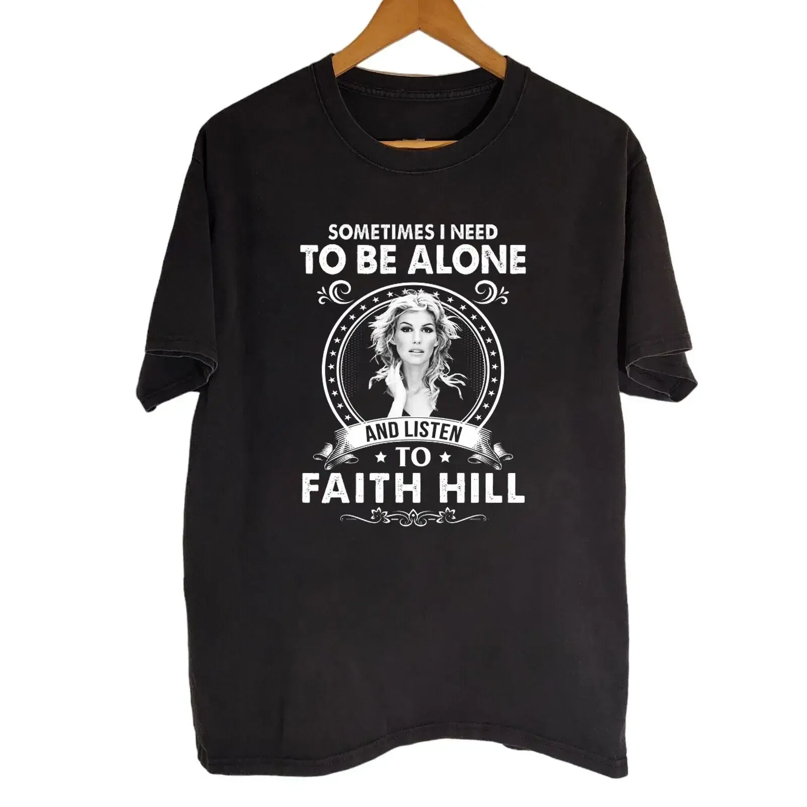Camisa Rara Faith Hill Preta de Algodão Tamanho Único S a 5XL Unissex SU103 Vintage Lavada Designer Versátil Elástica
