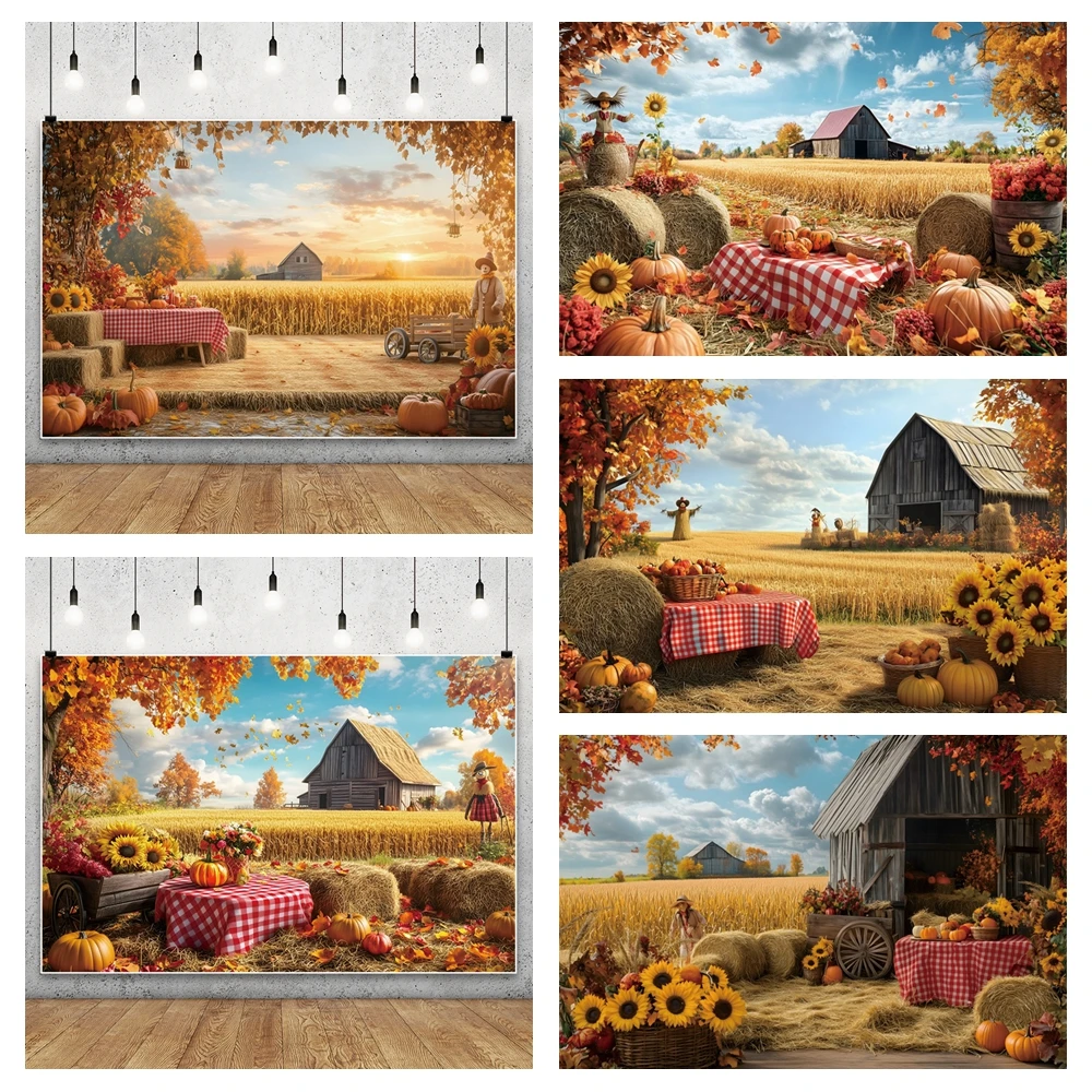 

Fall Backdrop Autumn Harvest Thanksgiving Hay Maple Leaves Baby Shower Birthday Party Decoration Photography Background Props